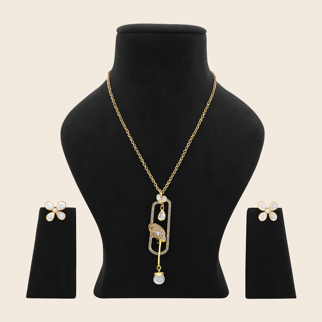 Aanura Modern Pendant Necklace with Bird Motif & Stones