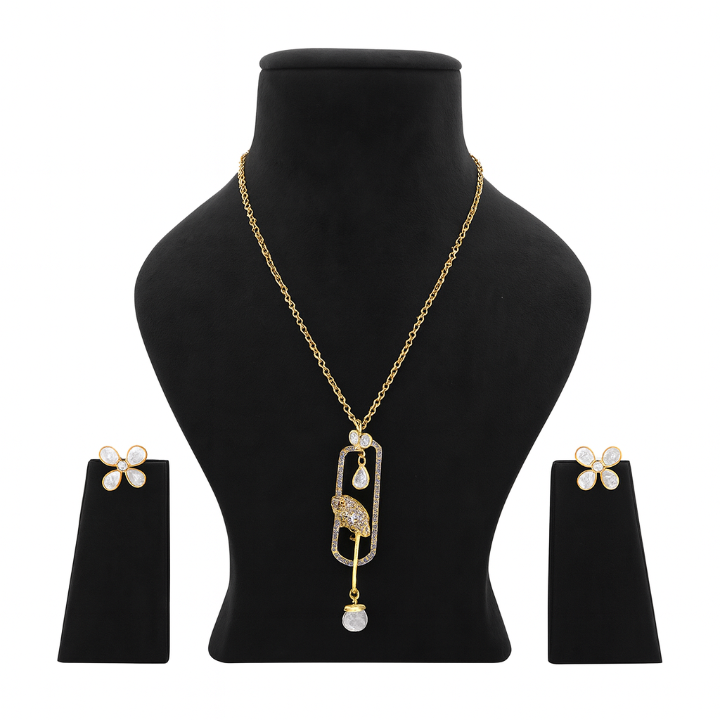 Aanura Modern Pendant Necklace with Bird Motif & Stones