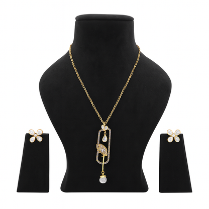 Aanura Modern Pendant Necklace with Bird Motif & Stones