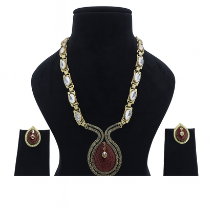 Aanura Long Kundan Necklace with Pink Pendant Design