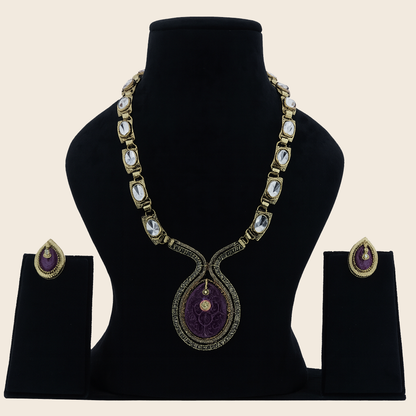 Aanura Long Kundan Necklace with Pink Pendant Design