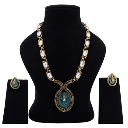Aanura Long Kundan Necklace with Pink Pendant Design