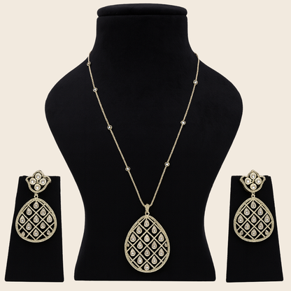 Aanura Black Stone Long Pendant Necklace with Earrings