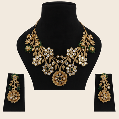 Aanura Floral Kundan Bridal Necklace Set with Earrings