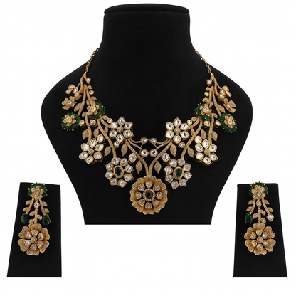 Aanura Floral Kundan Bridal Necklace Set with Earrings