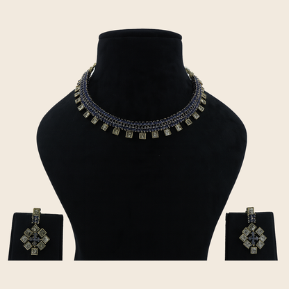 Aanura Green Beaded Choker Necklace Set with Earrings