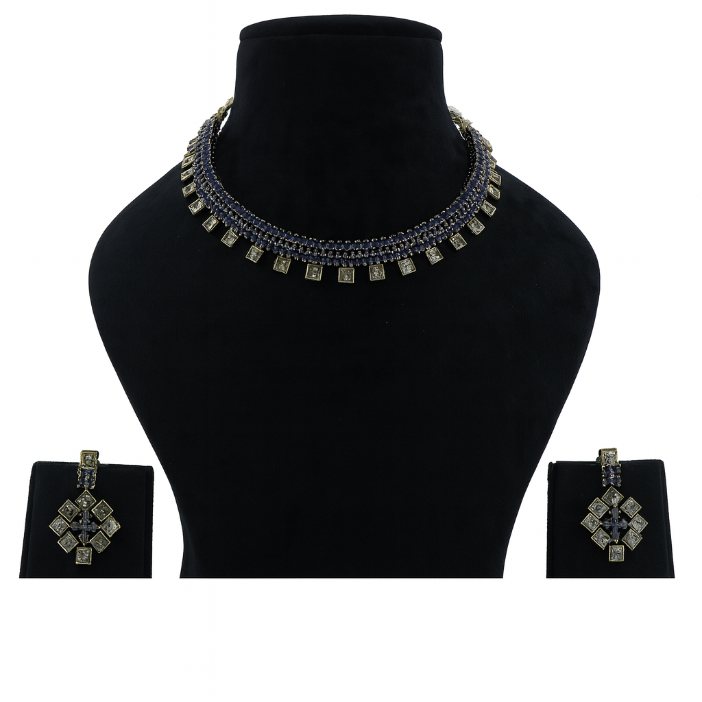 Aanura Green Beaded Choker Necklace Set with Earrings