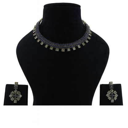 Aanura Green Beaded Choker Necklace Set with Earrings