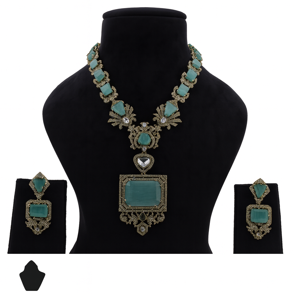 Aanura Grand Emerald Green Square Pendant Necklace Set