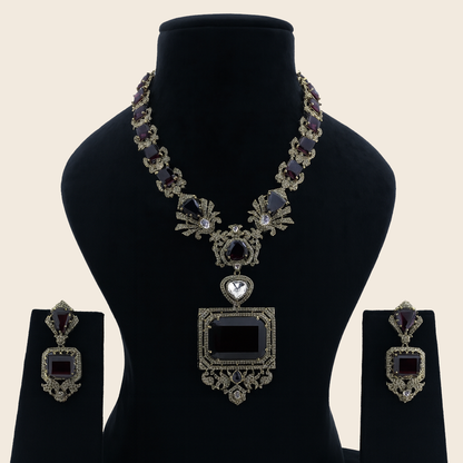 Aanura Grand Emerald Green Square Pendant Necklace Set