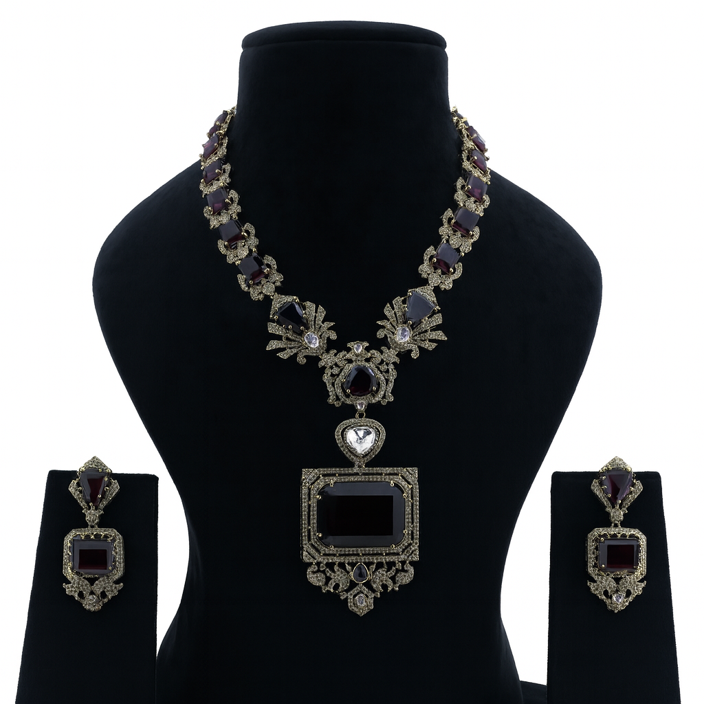 Aanura Grand Emerald Green Square Pendant Necklace Set