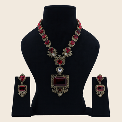 Aanura Grand Emerald Green Square Pendant Necklace Set