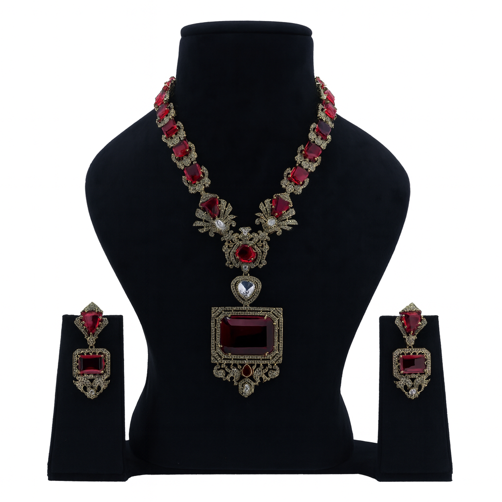 Aanura Grand Emerald Green Square Pendant Necklace Set