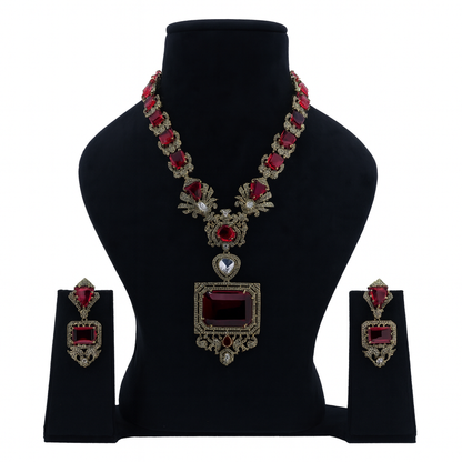 Aanura Grand Emerald Green Square Pendant Necklace Set
