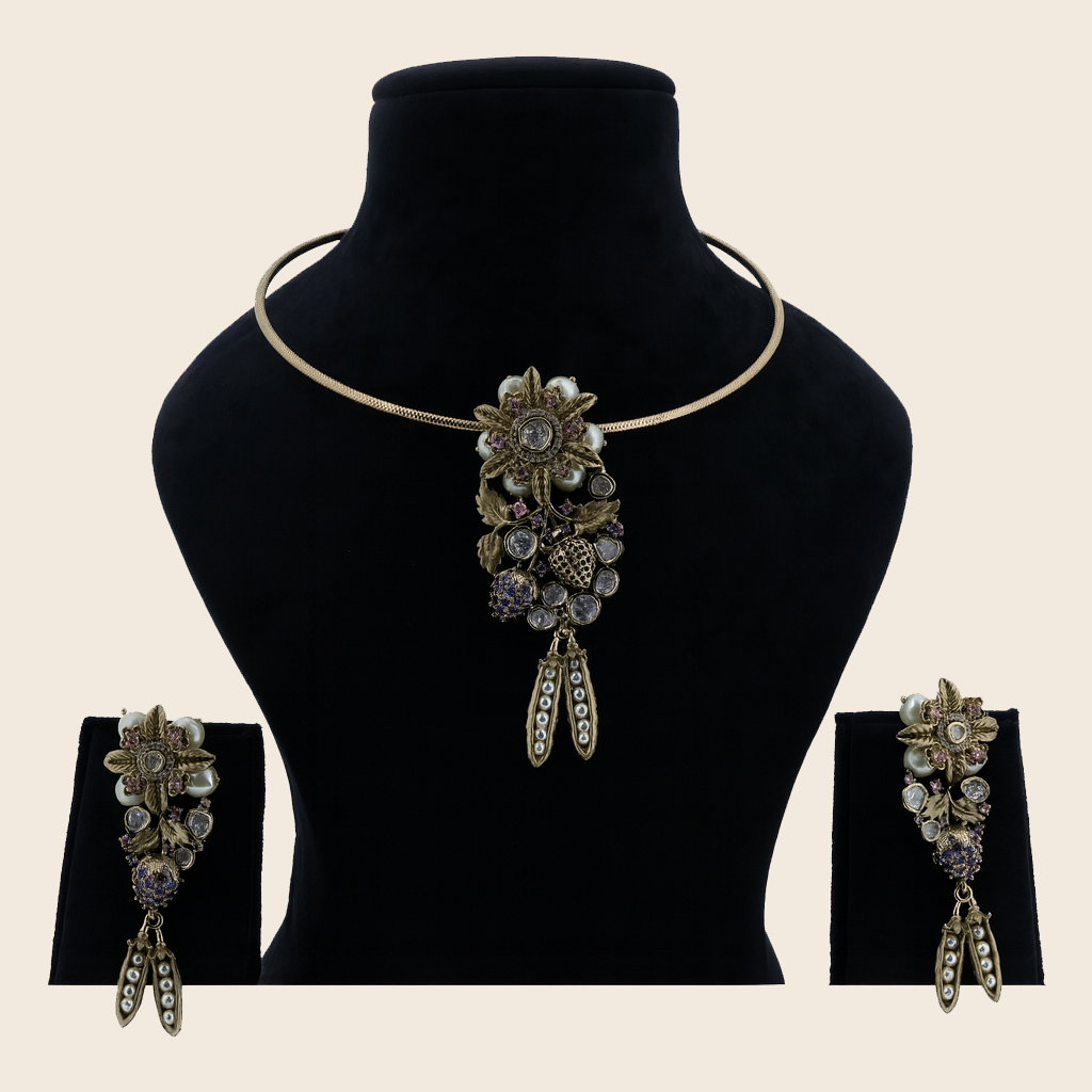Aanura Antique Floral Pendant Necklace with Pearls