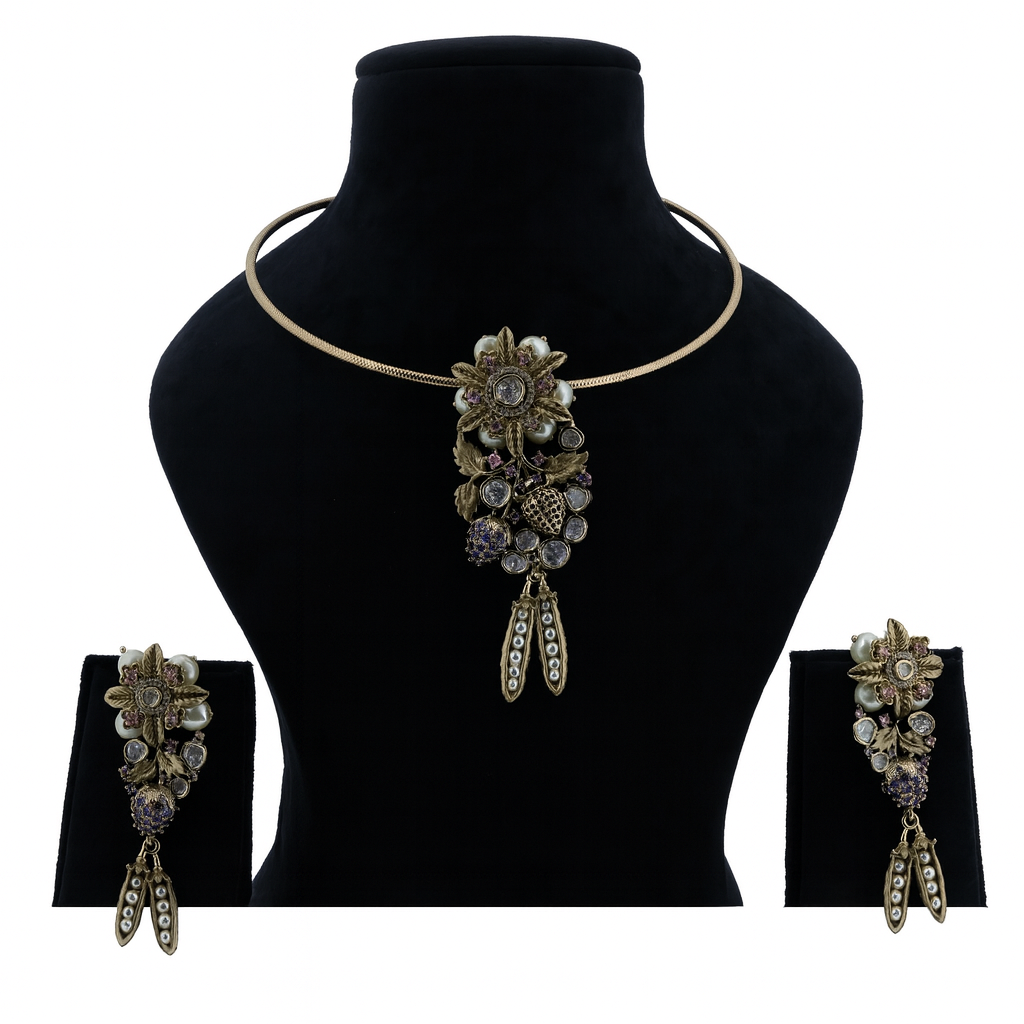 Aanura Antique Floral Pendant Necklace with Pearls