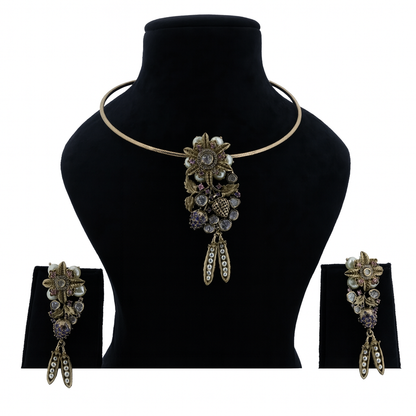 Aanura Antique Floral Pendant Necklace with Pearls