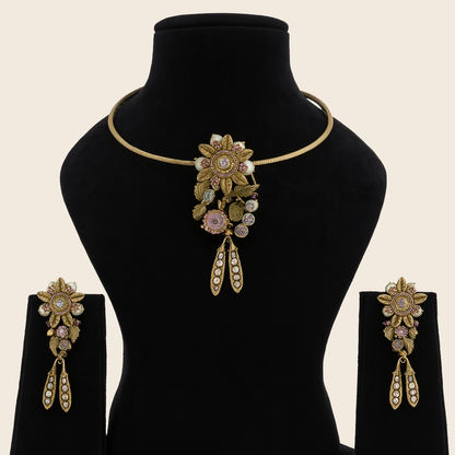 Aanura Antique Floral Pendant Necklace with Pearls