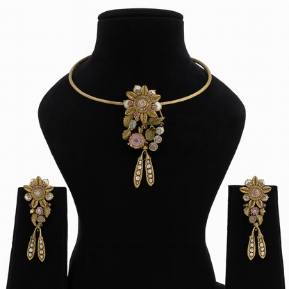 Aanura Antique Floral Pendant Necklace with Pearls