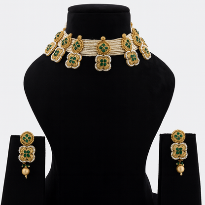 Aanura White Beaded Kundan Choker Necklace with Motifs