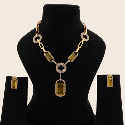 Aanura Yellow Stone Modern Necklace Set with Earrings
