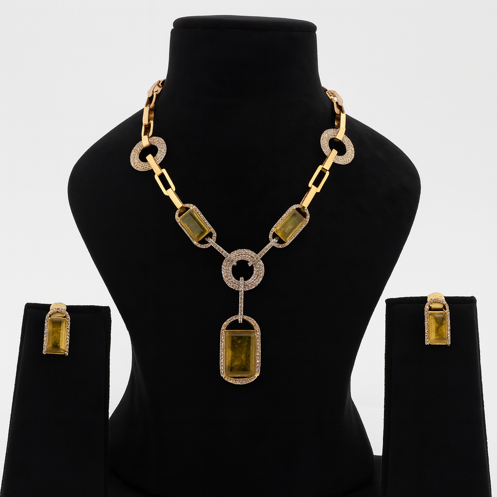 Aanura Yellow Stone Modern Necklace Set with Earrings