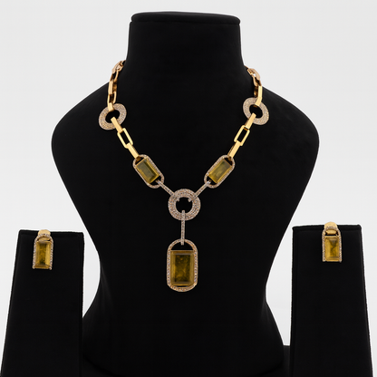 Aanura Yellow Stone Modern Necklace Set with Earrings