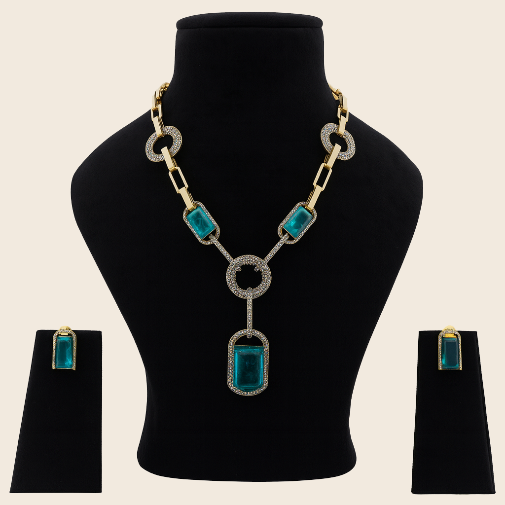 Aanura Yellow Stone Modern Necklace Set with Earrings