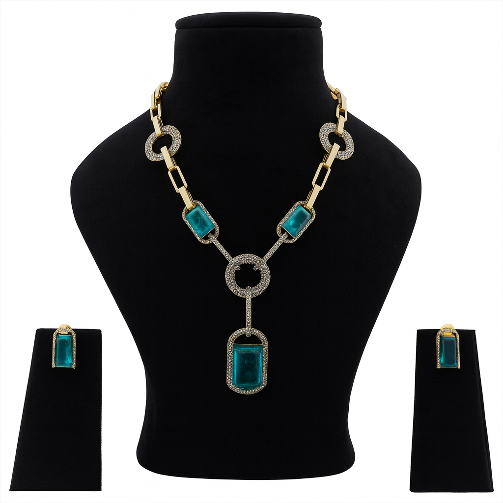 Aanura Yellow Stone Modern Necklace Set with Earrings