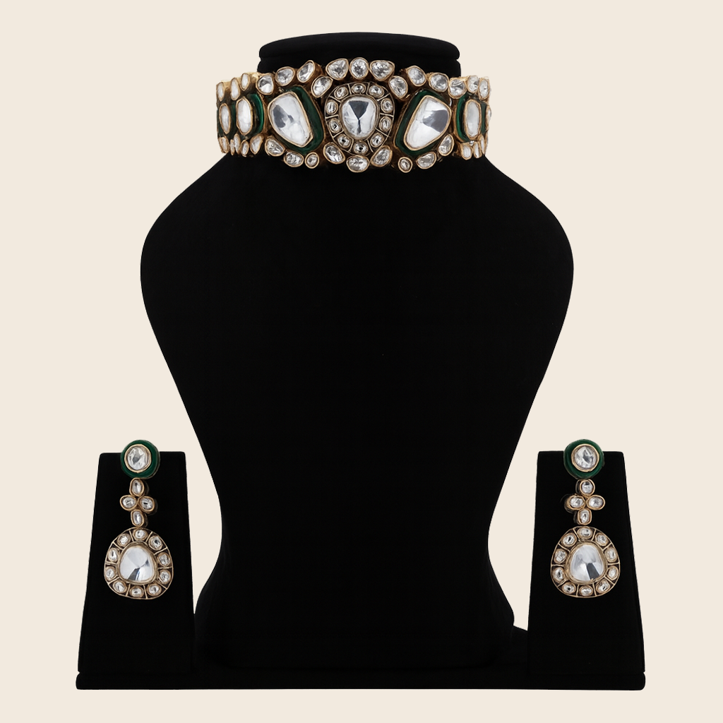 Aanura Kundan Choker Necklace Set with Matching Earrings