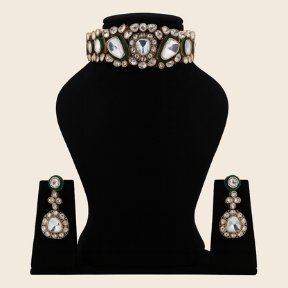 Aanura Kundan Choker Necklace Set with Matching Earrings