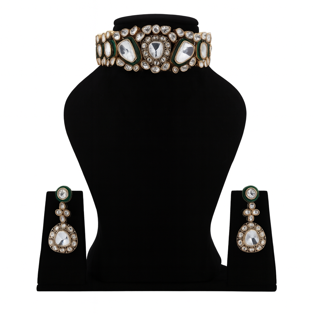 Aanura Kundan Choker Necklace Set with Matching Earrings