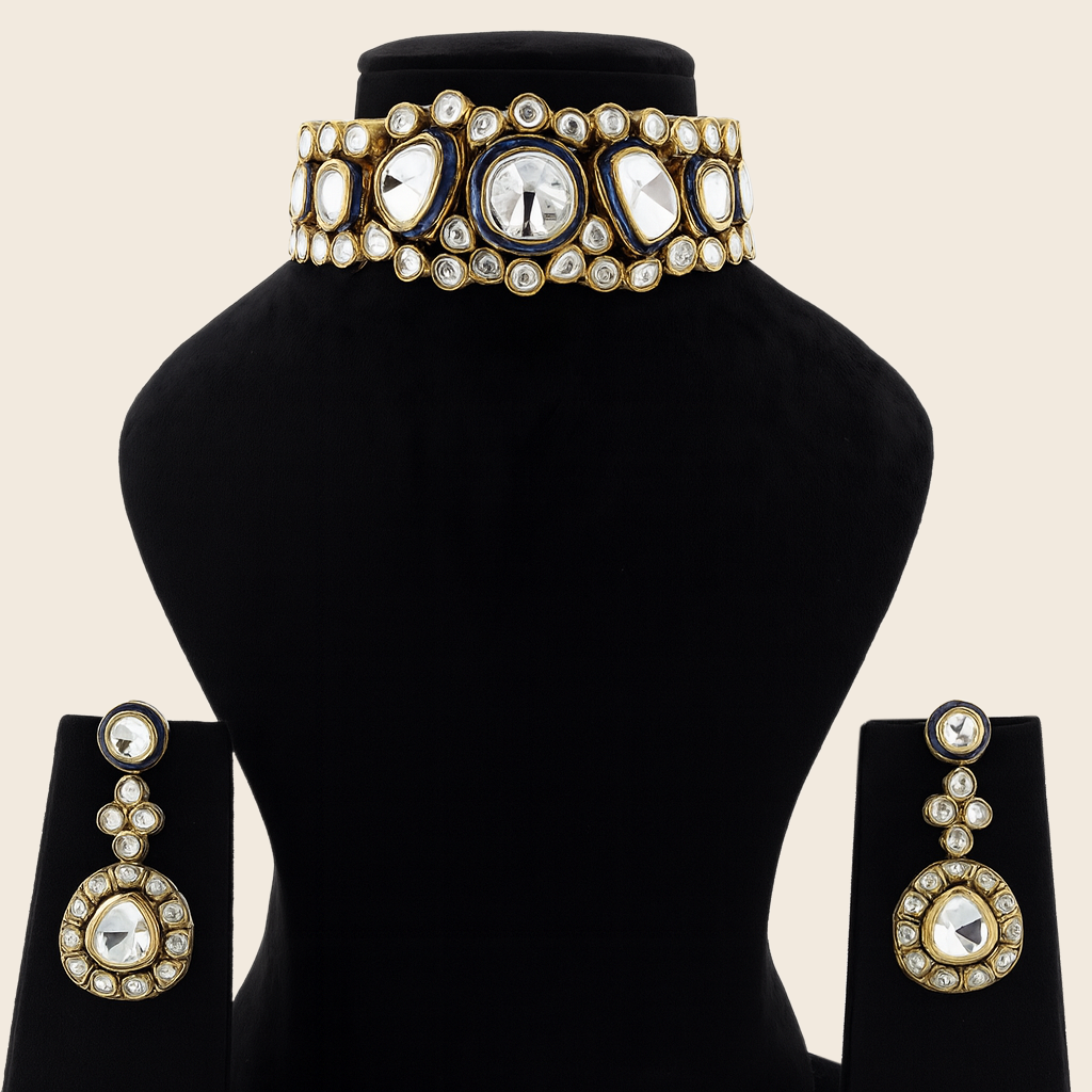 Aanura Kundan Choker Necklace Set with Matching Earrings
