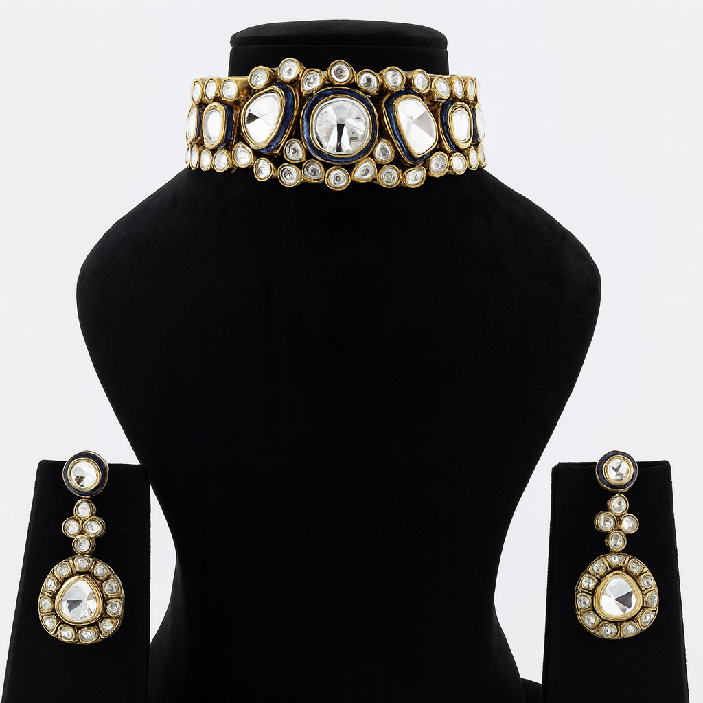 Aanura Kundan Choker Necklace Set with Matching Earrings