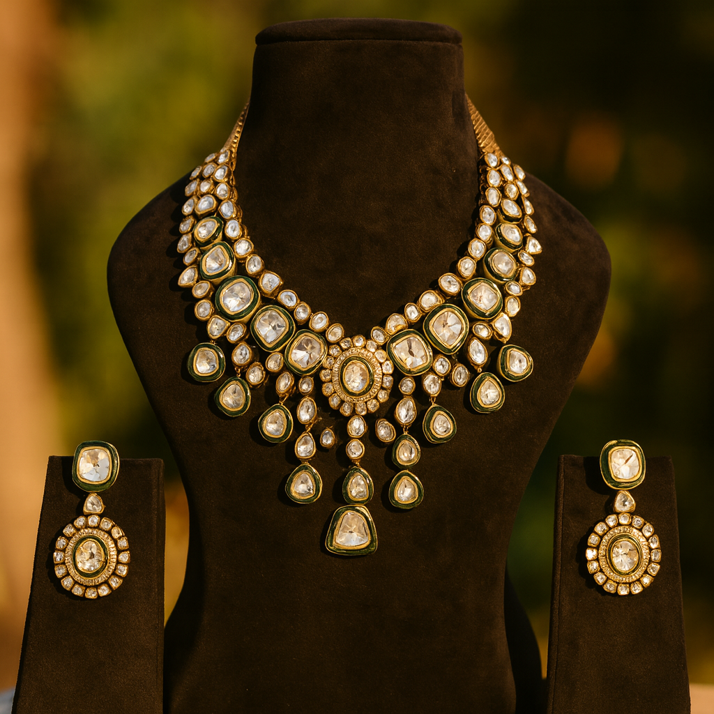 Aanura Layered Kundan Bridal Necklace with Earrings