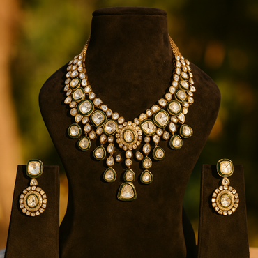 Aanura Layered Kundan Bridal Necklace with Earrings
