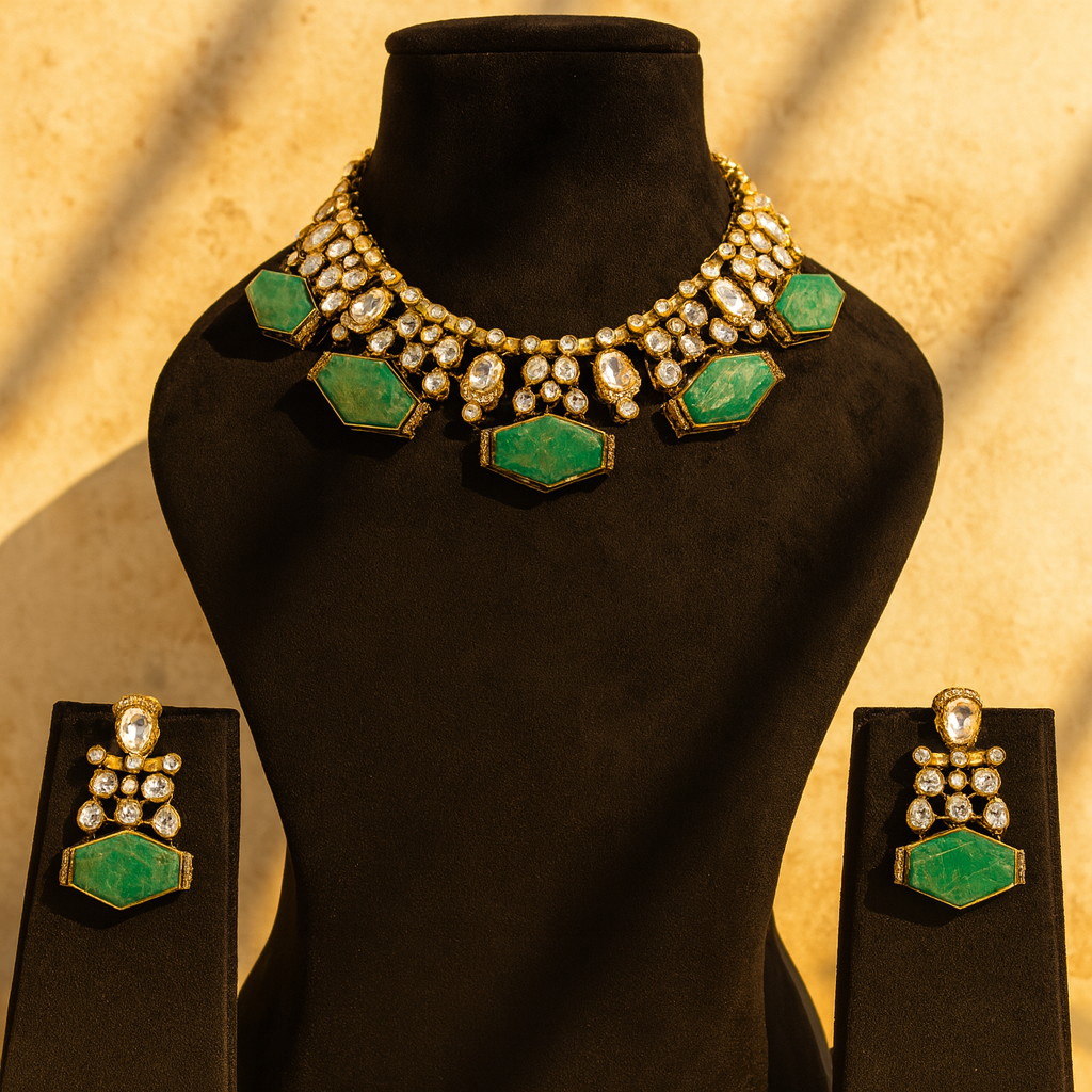 Aanura Dual-Tone Emerald Ruby Kundan Heritage Necklace