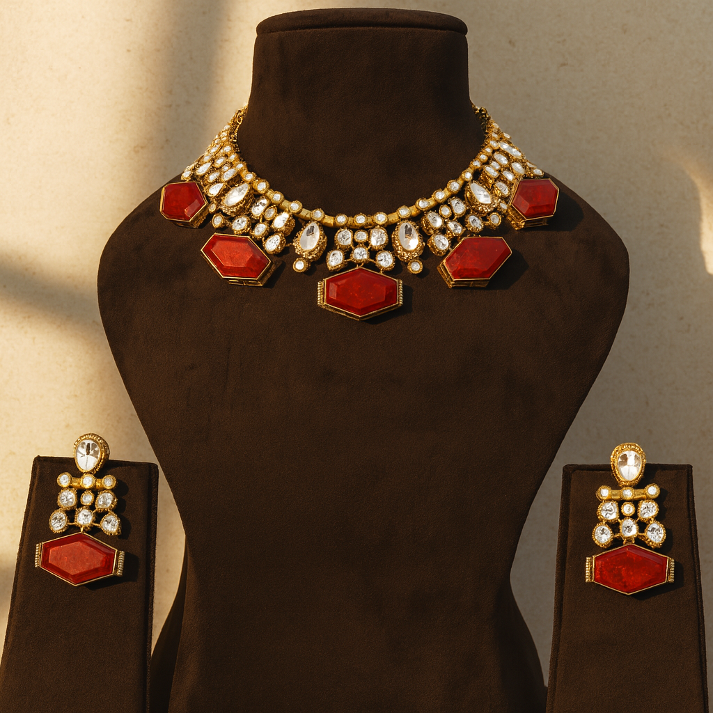 Aanura Dual-Tone Emerald Ruby Kundan Heritage Necklace