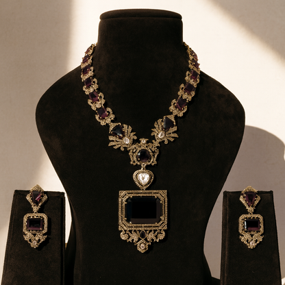 Aanura Grand Emerald Green Square Pendant Necklace Set