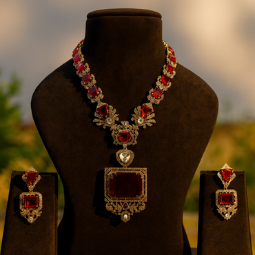 Aanura Grand Emerald Green Square Pendant Necklace Set