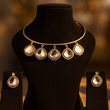 Aanura Statement Kundan Necklace with Mirror Crystals
