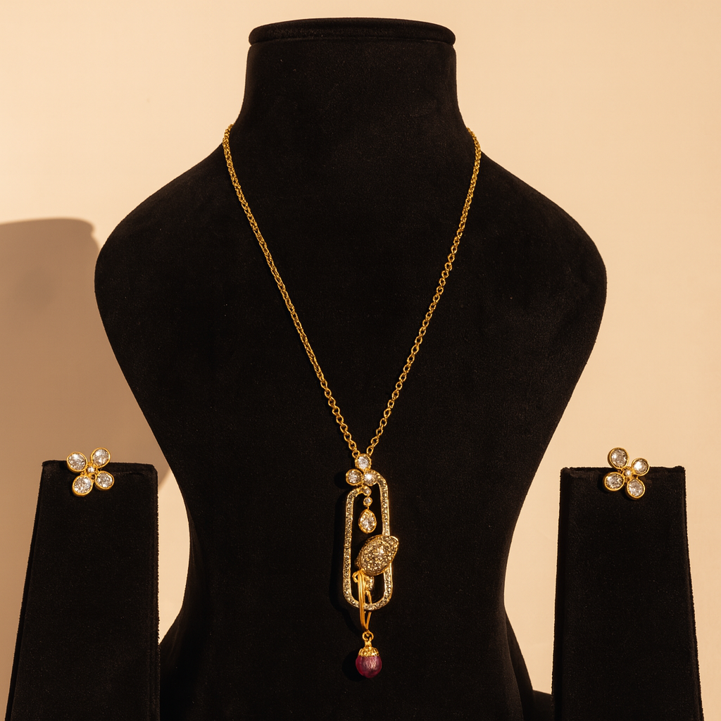 Aanura Modern Pendant Necklace with Bird Motif & Stones