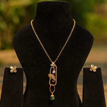 Aanura Modern Pendant Necklace with Bird Motif & Stones