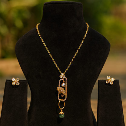 Aanura Modern Pendant Necklace with Bird Motif & Stones