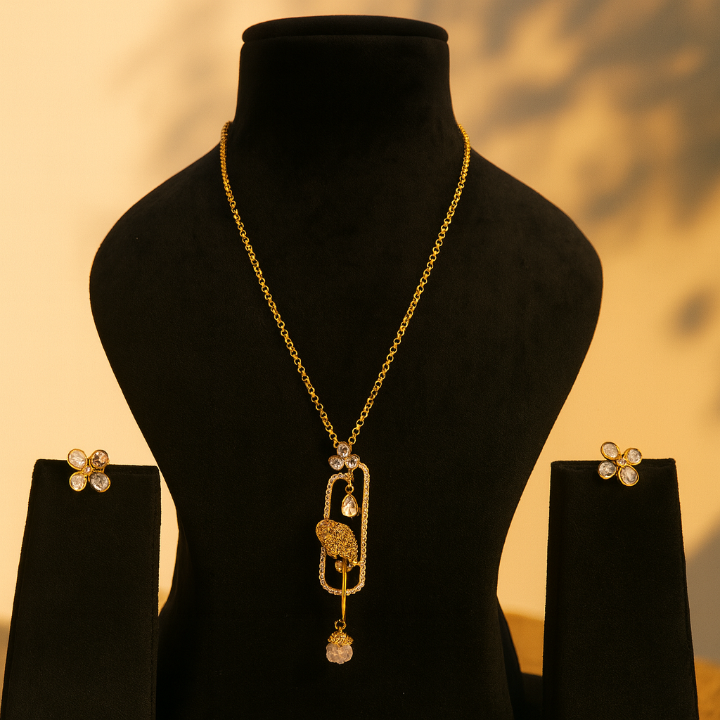 Aanura Modern Pendant Necklace with Bird Motif & Stones