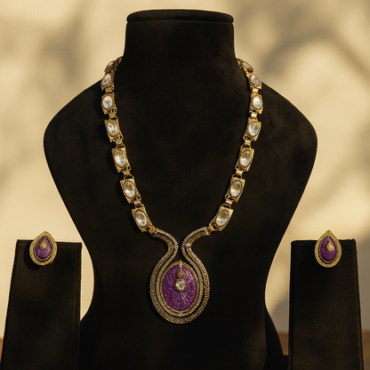 Aanura Long Kundan Necklace with Pink Pendant Design