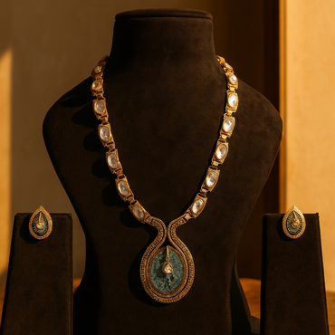 Aanura Long Kundan Necklace with Pink Pendant Design