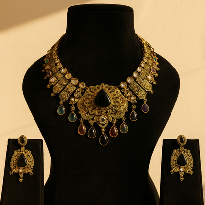 Aanura Antique Bridal Necklace with Ruby Red Stones