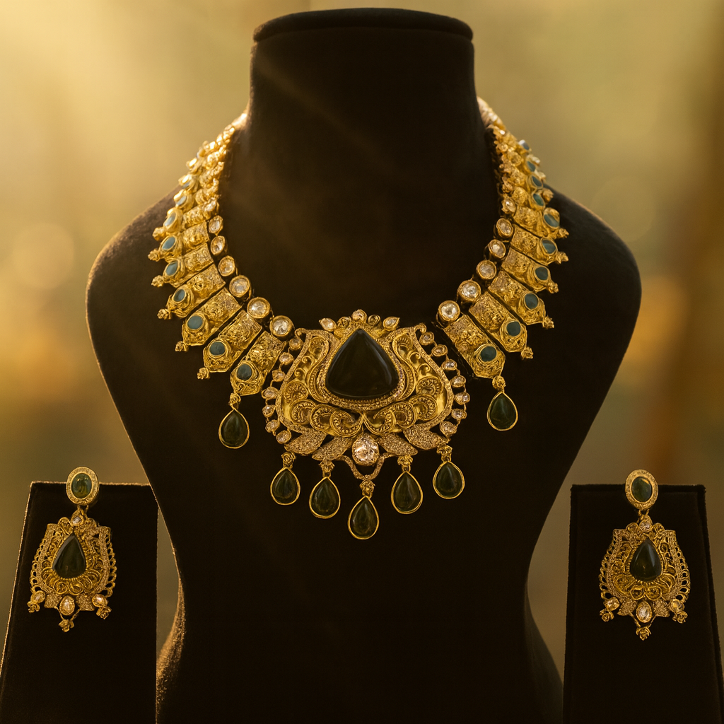 Aanura Antique Bridal Necklace with Ruby Red Stones