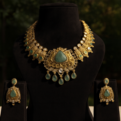 Aanura Antique Bridal Necklace with Ruby Red Stones